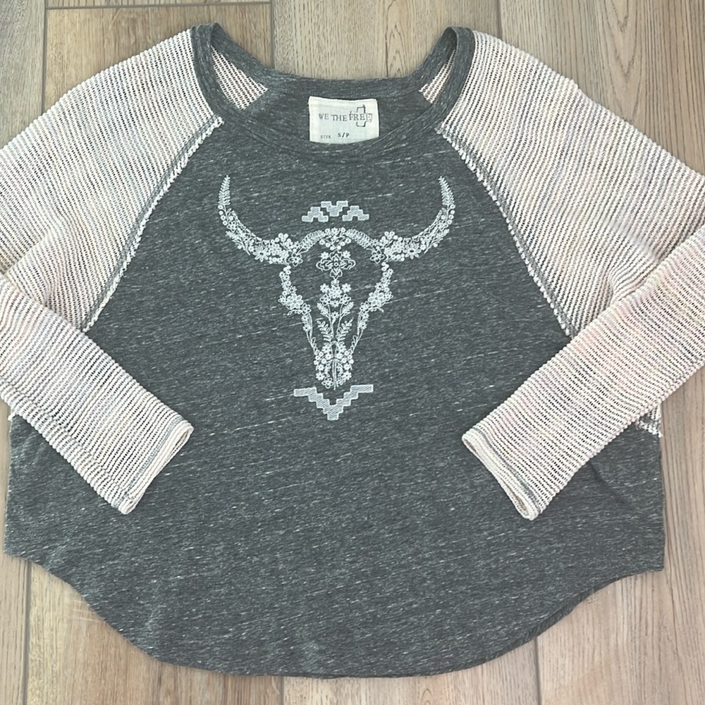 Free People Grey Bull L/S Tee